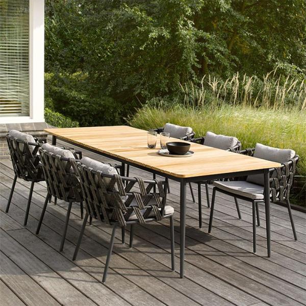 Outdoor Furniture Dining Room Set with Aluminum Frame Teak Wooden Dining Table and Chairs