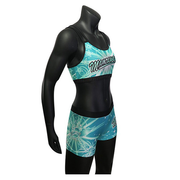 Lycra Fabrci Cheerleading Training Clothes , Green / Blue Youth Cheerleading Outfits