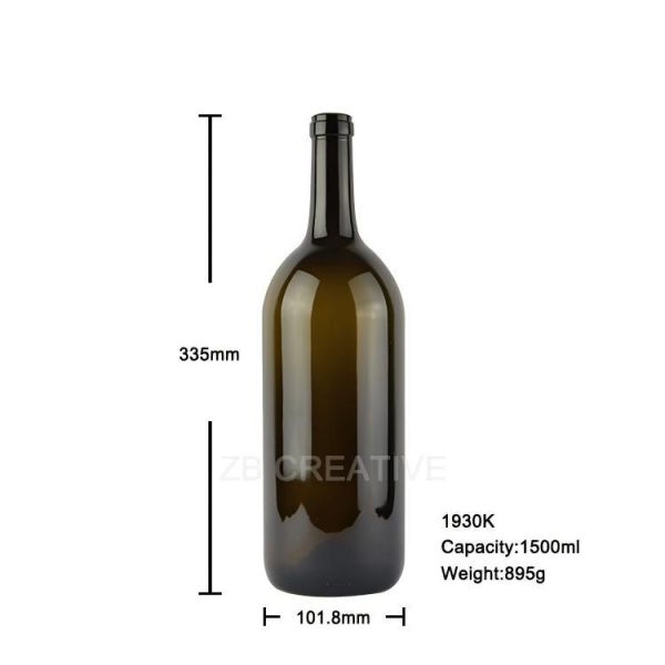 1500ml Magnum Bordeaux Bottles Cork Finish 895g Bulk for Winery & Large Format (1930K)