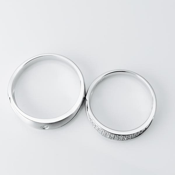 Pure Color Diamond Textured White Gold Wedding Bands For Couples