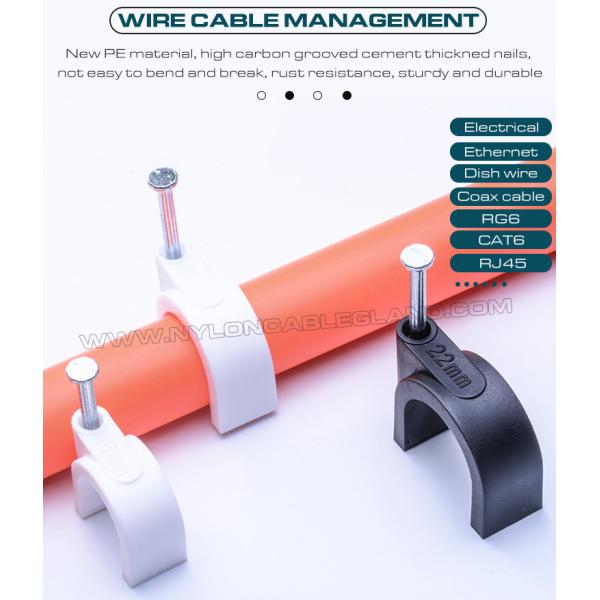 Круглые кабельные зажимы скобы cable clips K-типа со стальными гвоздями, пластиковые зажимы кабельные скобы для проводов 4 мм ~ 32 мм, черные кабельные органайзеры для управления кабелями на стенах Скобы для кабеля черные K-типа 100шт., круглые крепление кабеля 4мм~32мм для кабеля RG6, RG59, RJ45, кабеля Ethernet