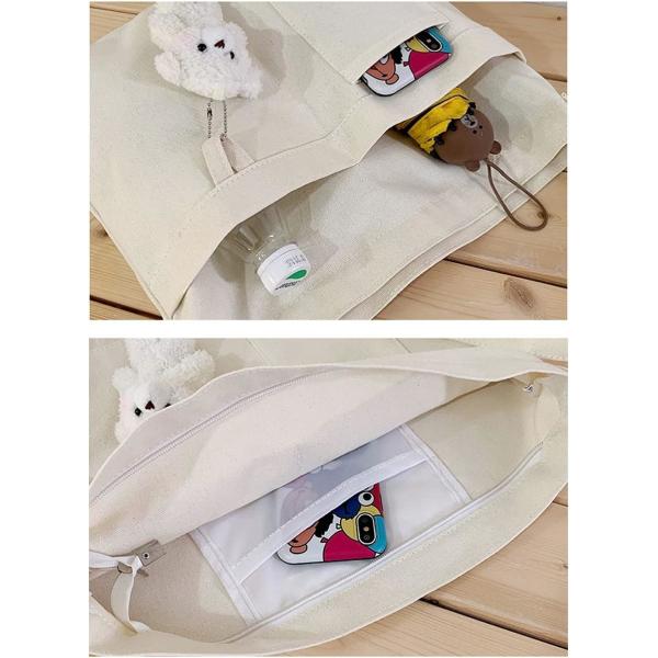 Brand: Kehpish Economical Cotton Canvas Tote Bag,Women Hobo Shoulder Bag Crossbody Handbag with 3 External Pocket