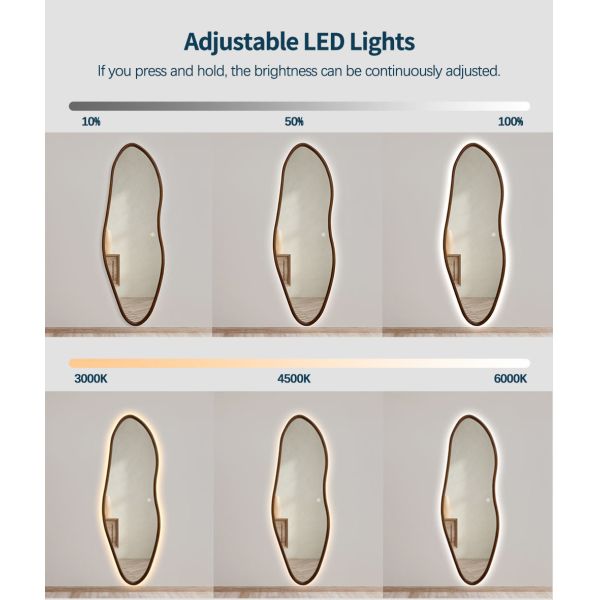 Asymmetrical Irregular Shape LED Mirror IP66 Solid Wood Frame LED Mirror