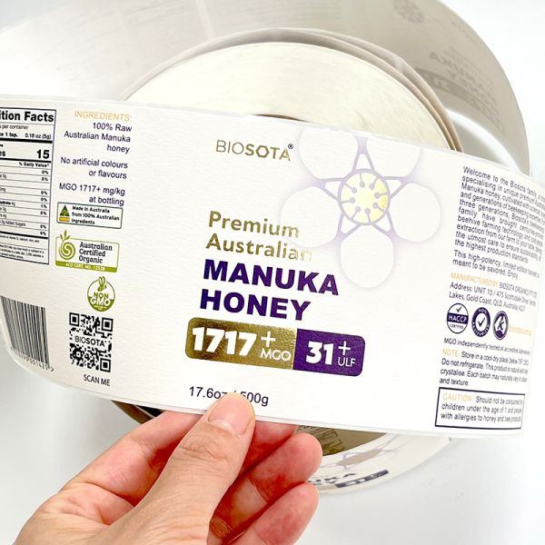 Custom Design Gold Foil Stamping Texture Paper Sticker Roll Food Package Adhesive Rectangle Label Printing Clear