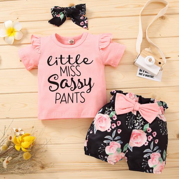 Summer Sets Letter Printed Shirts Short Sleeve Lolita Pumpkin Pants For Girls