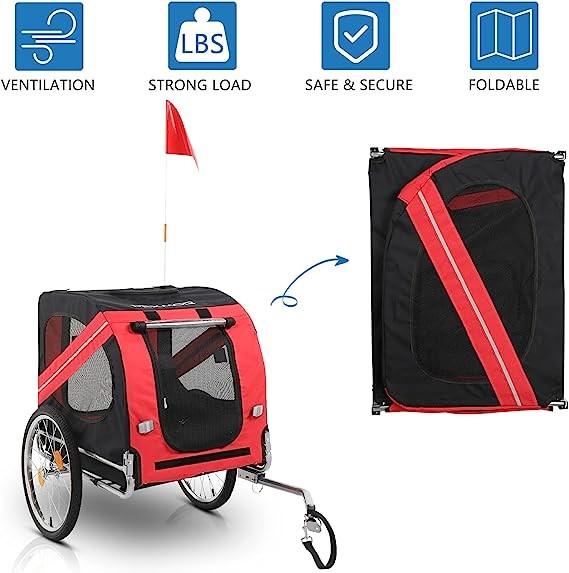 Dog Bike Trailer, Folding Pet Dog Trailer Cart for Bicycle, Bike Cargo Wagon Carrier w/Universal Hitch & 20 Wheel