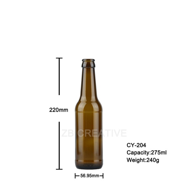 275ml Amber Glass Beer Bottles Crown Cap Soft Drink Packaging 240g CY-204