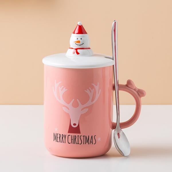 La nueva Navidad de la taza del festival alrededor de los alces de Santa Claus Lid Stainless Steel Spoon modela la taza de cerámica con la cubierta