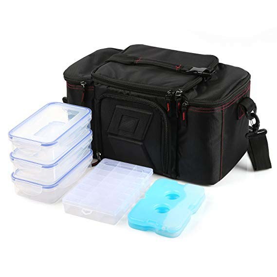 Black Meal Cooler Bag , Portable Lunch Cooler Bag With Ice Pack Snap Lid Containers