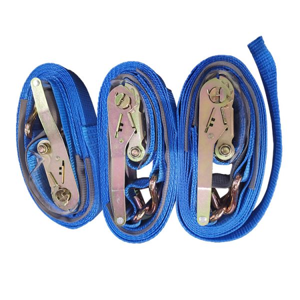 Heavy Duty 4-Ton 5-Meter Ratchet Tie Down Strap - High-Tenacity Blue Polyester Webbing with Double J Hooks