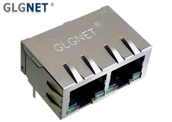 2 Ports 1x2 LAN Rj45 Connector Tab Down RJ45 Jack Copper Alloy Shield With LED