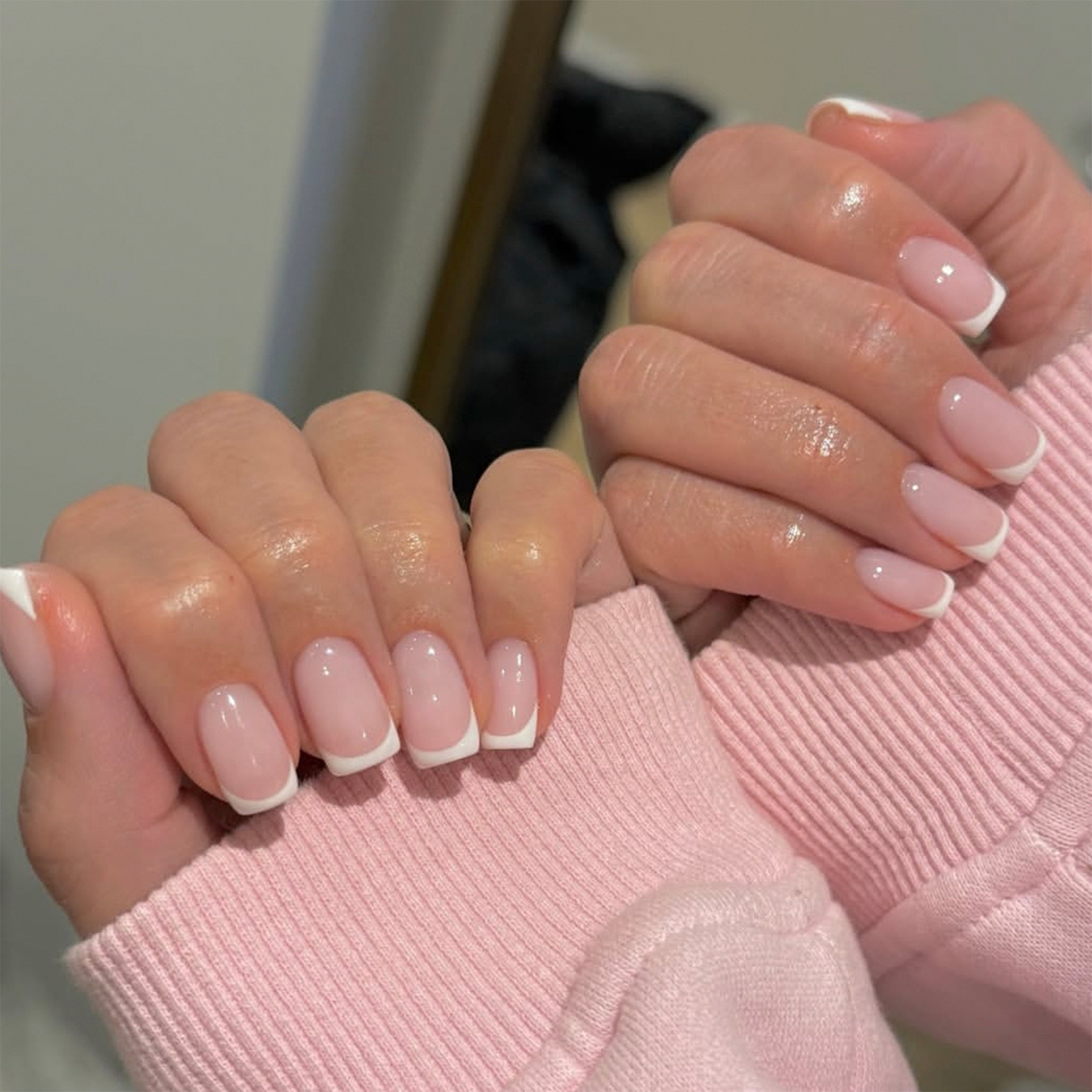 Custom Packaging Middle Square French Tip False Nails Safe For Nail