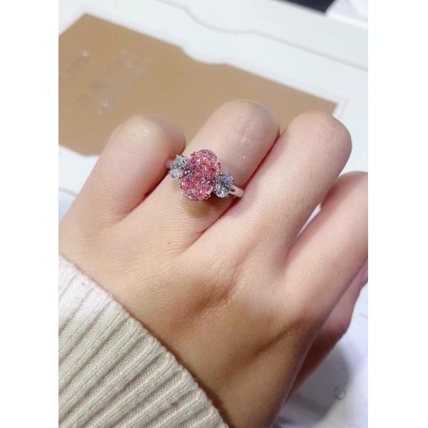 Large Size 3.52ct Pink Lab Created CVD Diamond Ring Oval Shape 18k White Gold Ring