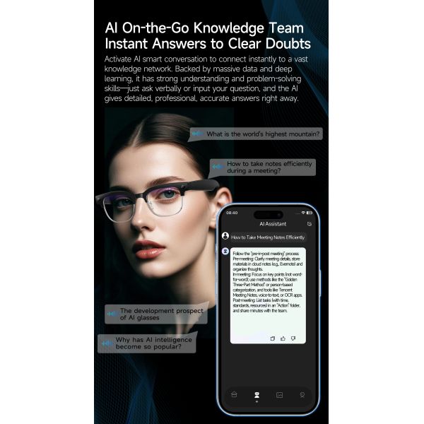 W630 Smart Glasses 1080P Camera IP66 Waterproof AI Voice Wake-up Image Stabilization Magnetic Charging Real-time Translation