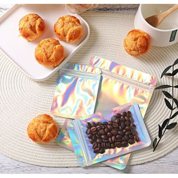 Custom Rainbow Holographic Resealable Paper Pouches Ziplock Bag
