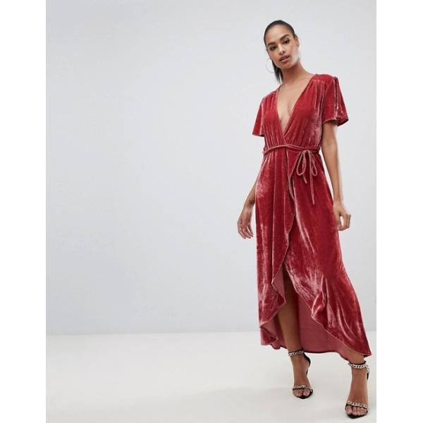 OEM short sleeve pink velvet wrap midi dress