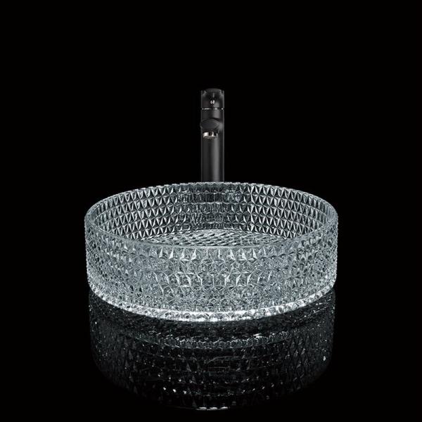 395mm Round Glass Wash Basin Hand Wash 45mm Dia No Hole For Hotel Bathroom