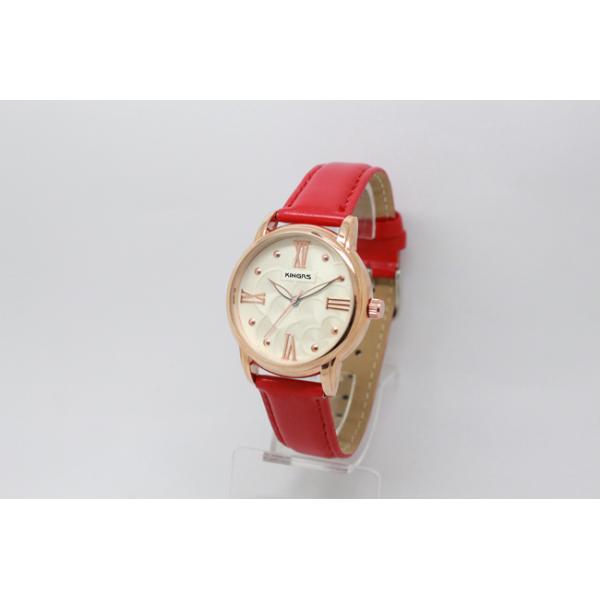 Round Alloy Case Leather Quartz Watch With Red Leather Band Big Face
