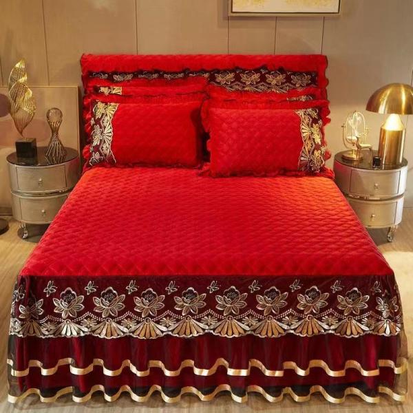 4 Piece Flat Sheet Pillowcase Bedspread Luxury Embroidered Bedding Set for Hotel