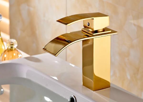 Golden Waterfall Spout Bathroom Sink Faucet ROVATE Single Handle Classic Style