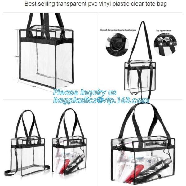 Eco-Friendly Customized PVC Bag for Shopping, cosmetic packaging handle zipper top pouch printed transparent tote shoppe