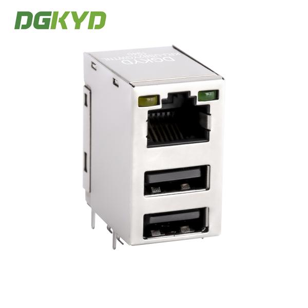 3デッキのUSB RJ45コネクタ,USB2.0 KRJ-USB2YGWTNLのダブルUSBジャック付きRJ45