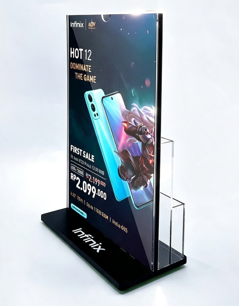 Two-Tier Acrylic Brochure Display Stand, A4 Leaflet & Color Flyer Storage Rack for Countertops of Mobile Phone Stores and Business Halls