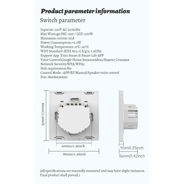 Universal Wiring 220V Smart Switch Home Light Control WiFi Control 1000W