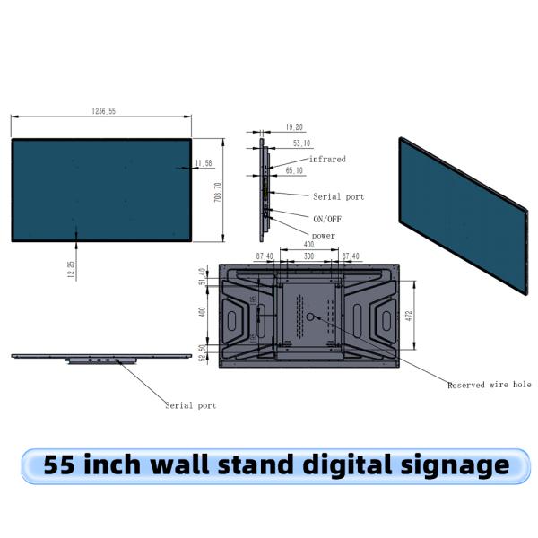 55 Inch Full HD Commercial Display Screen Media Player Wall Mount Digital Signage for Advertising OEM Features Text Animation