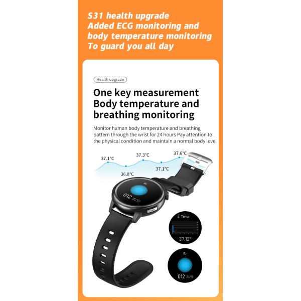 HL31 Smart Watches  BT4.2 40MHz Round Weather Record Sleep Time 160KB RAM