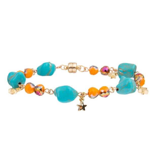 Elástico frisado de pedra natural do bracelete de turquesa da borda do ouro personalizado para mulheres