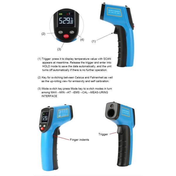 Color Screen Display Non Contact Infrared Thermometer Self Calibration GM333A GM333 GM533 GM533A
