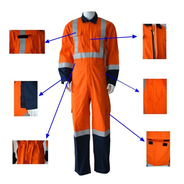 7XL Orange And Navy Blue High Visibility Reflective Frc Coveralls