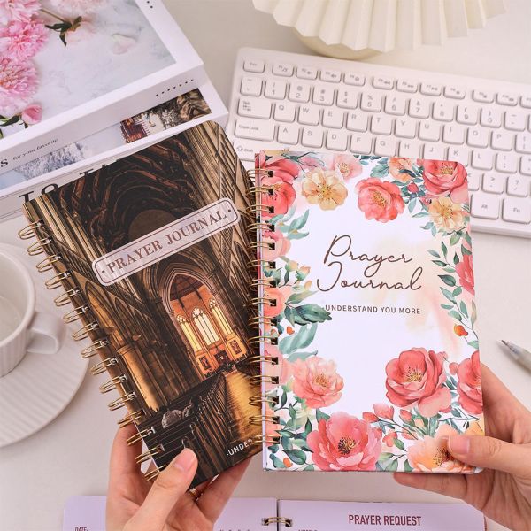 Vintage Floral Hard Cover Coil Prayer Journal Daily Devotional Bible Study Notebook With Guided Planner Religious Accessories
