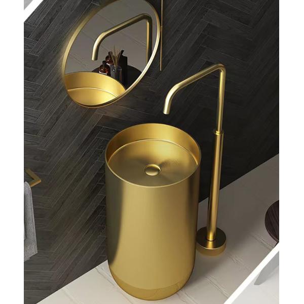 SUS304 Free Standing Bathroom Basins , Brushed Finish Modern Round Pedestal Sink