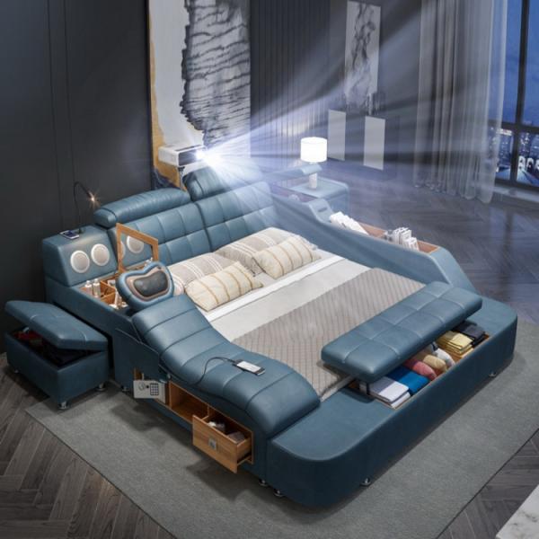 Multifunction Leather Bed Frame Queen Size Low Profile