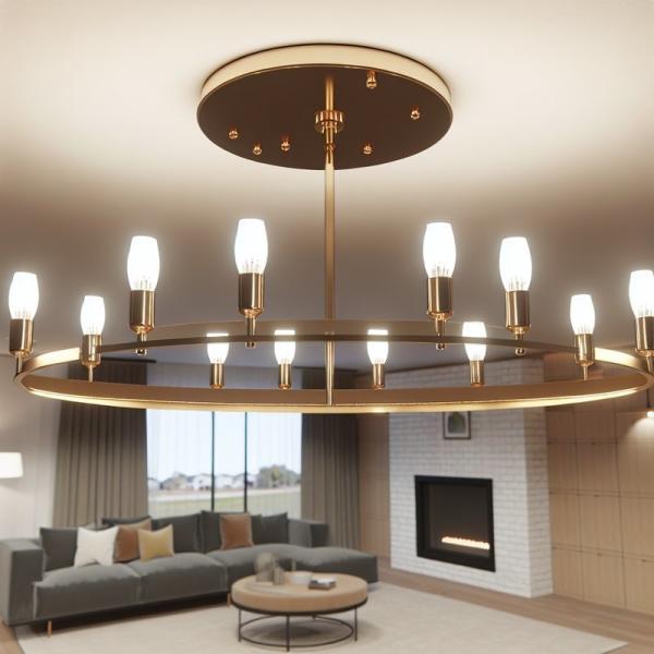 12-Light Brass Chandelier with Adjustable Height for Modern Home Decor