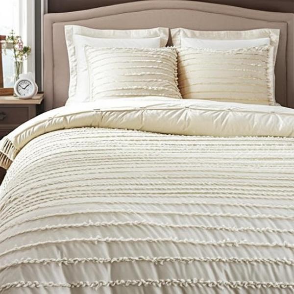 Juego de edredón con mechones beige de 7 piezas para cama queen de microfibra