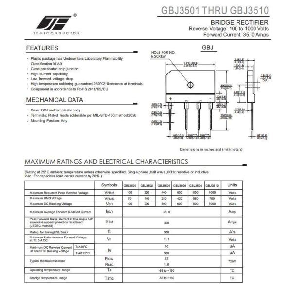 Silicon BRIDGE RECTIFIER DIODE GBJ3508 The Ultimate Component for Power Efficiency