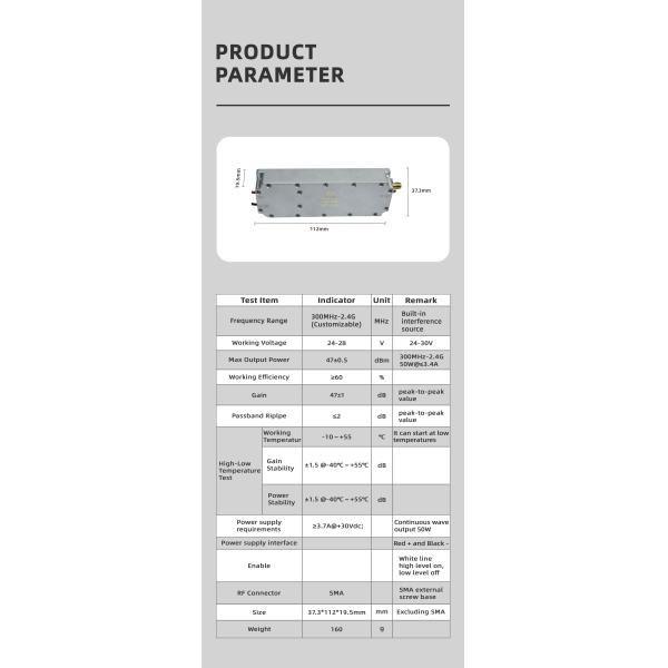 50W GaN RF Power Amplifier Module 428–438MHz | High-Power Anti-Drone Signal Jammer | FPV & UAV Long-Range Drone Defense, Compact Design, Efficient Heat Dissipation for Anti-Drone Systems