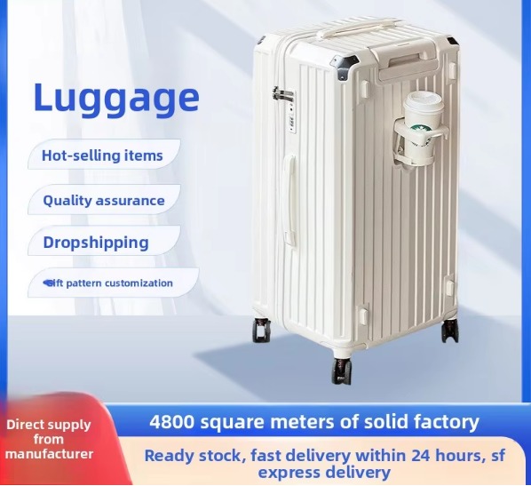 Fashionable Business Travel Luggage Roller Bag Large Lightweight Suitcase With Cup Holder