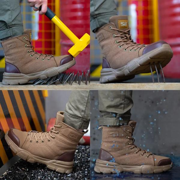 Chaussures de travail de sécurité légères brunes respirantes, larges et en acier, souples