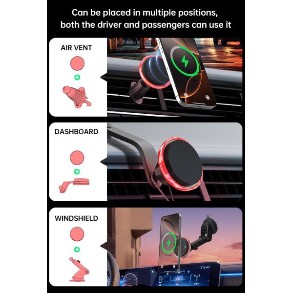 QI2 Certified Magnetic Car Mount Wireless Charger With Cooling Fan And Starry Sky Light For Automotive