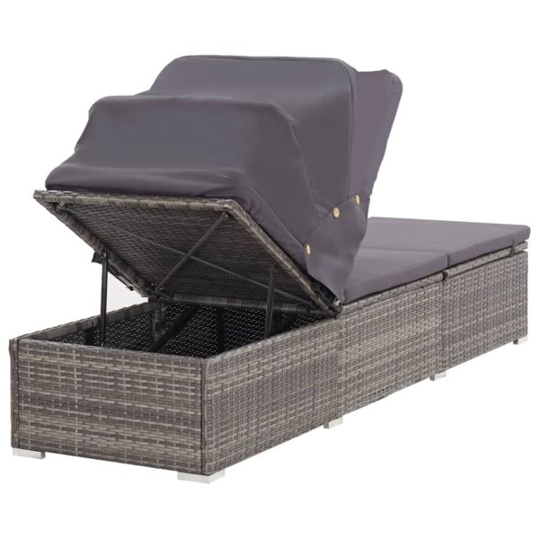 Wholesale Promotion Outdoor Patio Poolside Garden Rattan Furniture Sun Lounger with Canopy and Cushion Waterproof Fabric Sunbed