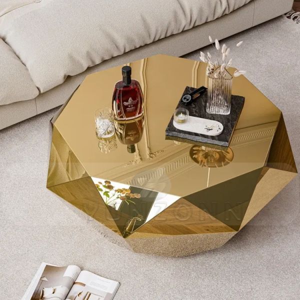 Diamond Luxury Modern Lift Top Coffee Table Durable Metal Furniture with Stainless Steel for Living Room