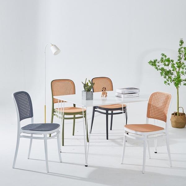 Nordic Rattan Weave Patio Dining Chair Set Modern Indoor-Outdoor Plastic Chairs for Restaurant Room Cafe