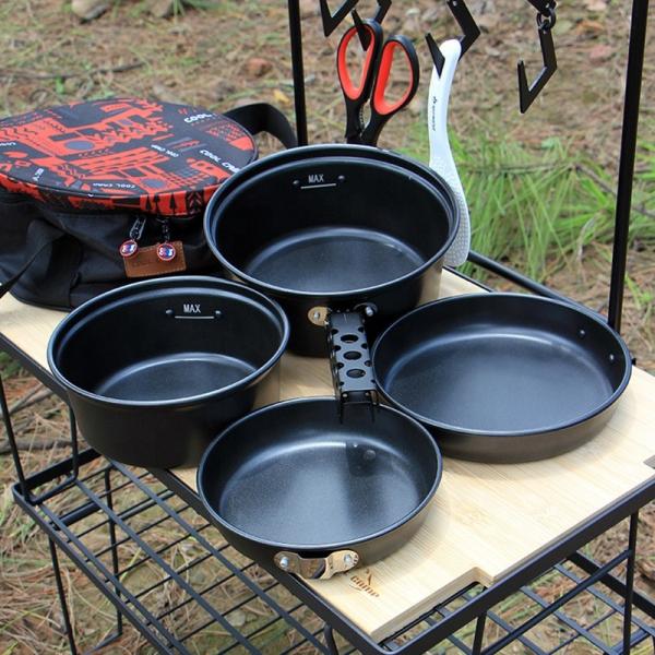 Factory Price Kitchen Black Cookware Set Outdoor Cooking Set Nonstick Camping Cookware Sets With Handle