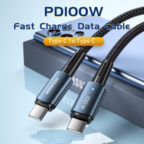 Essager USB charging Data Cable 100W 60W Type C to Type C Cable For Mbk Huawei