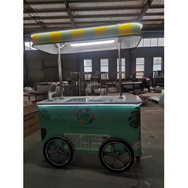 Commercial Mini Frozen Ice Cream Display Cart Trailer Gelato Mexican Beach Ice Cream Freezer Hand Cart Push Carts For Ice Cream