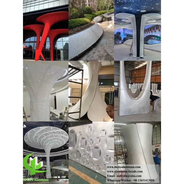 Double-Curved Aluminium Columns with Double Curvature Geometry and Customized Size PVDF Coated for Facade Cladding